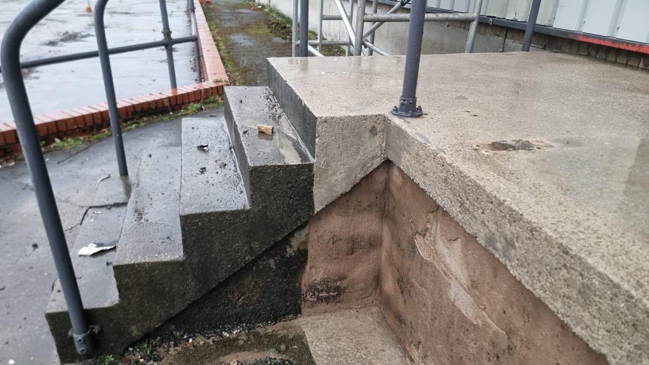 Concrete plinth part cleaned