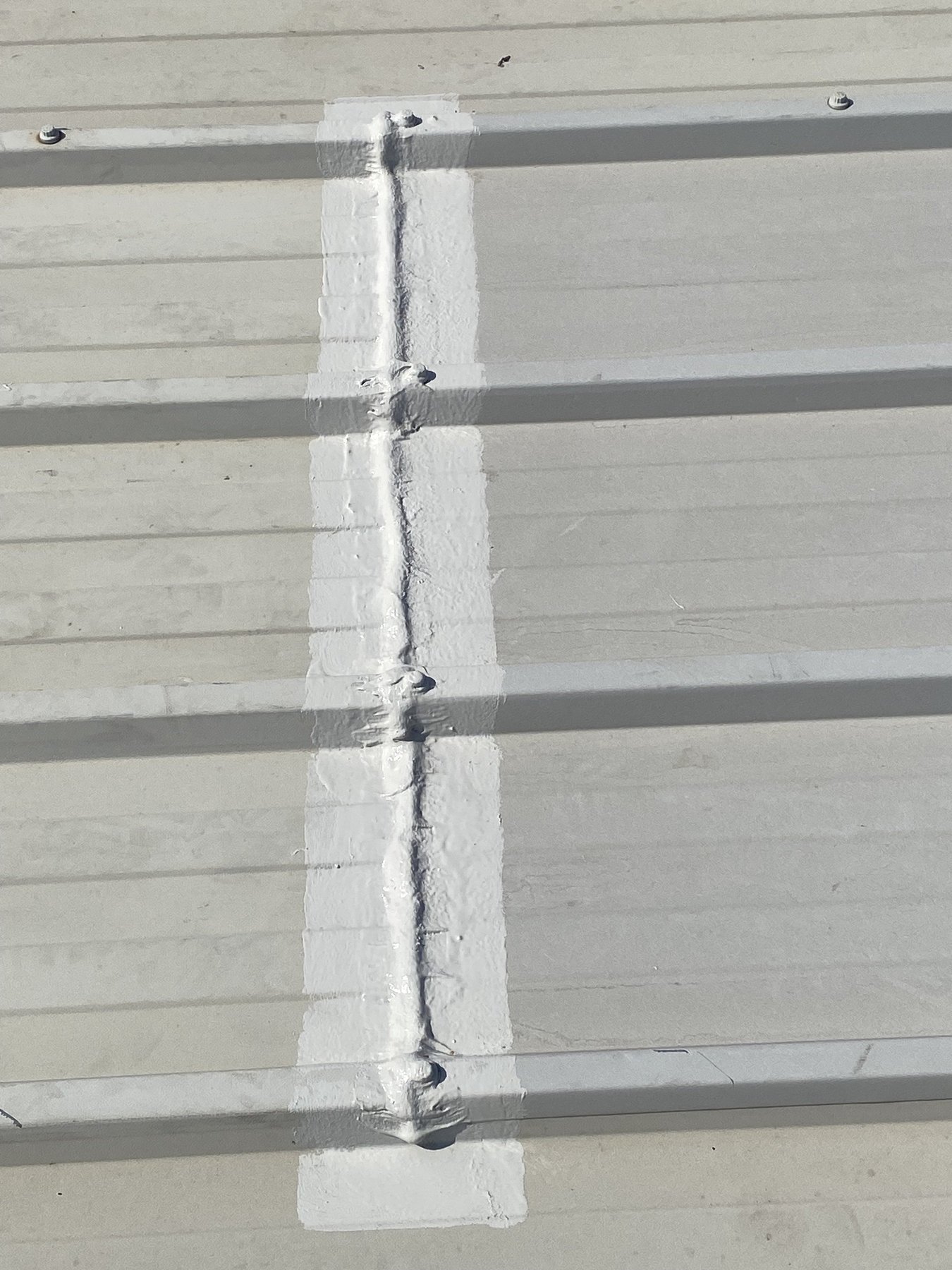 Cut edge corrosion treated and sealed along a roof sheet lap
