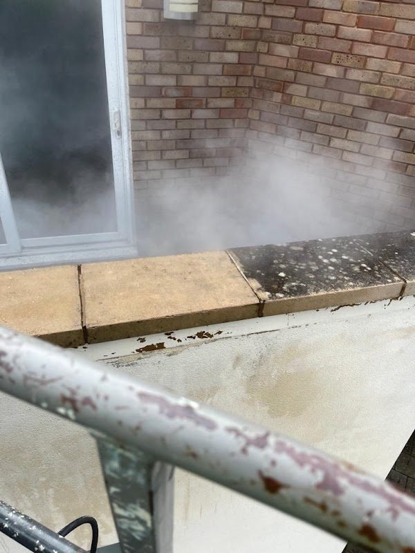 Steam lifting soiling from masonry and paving