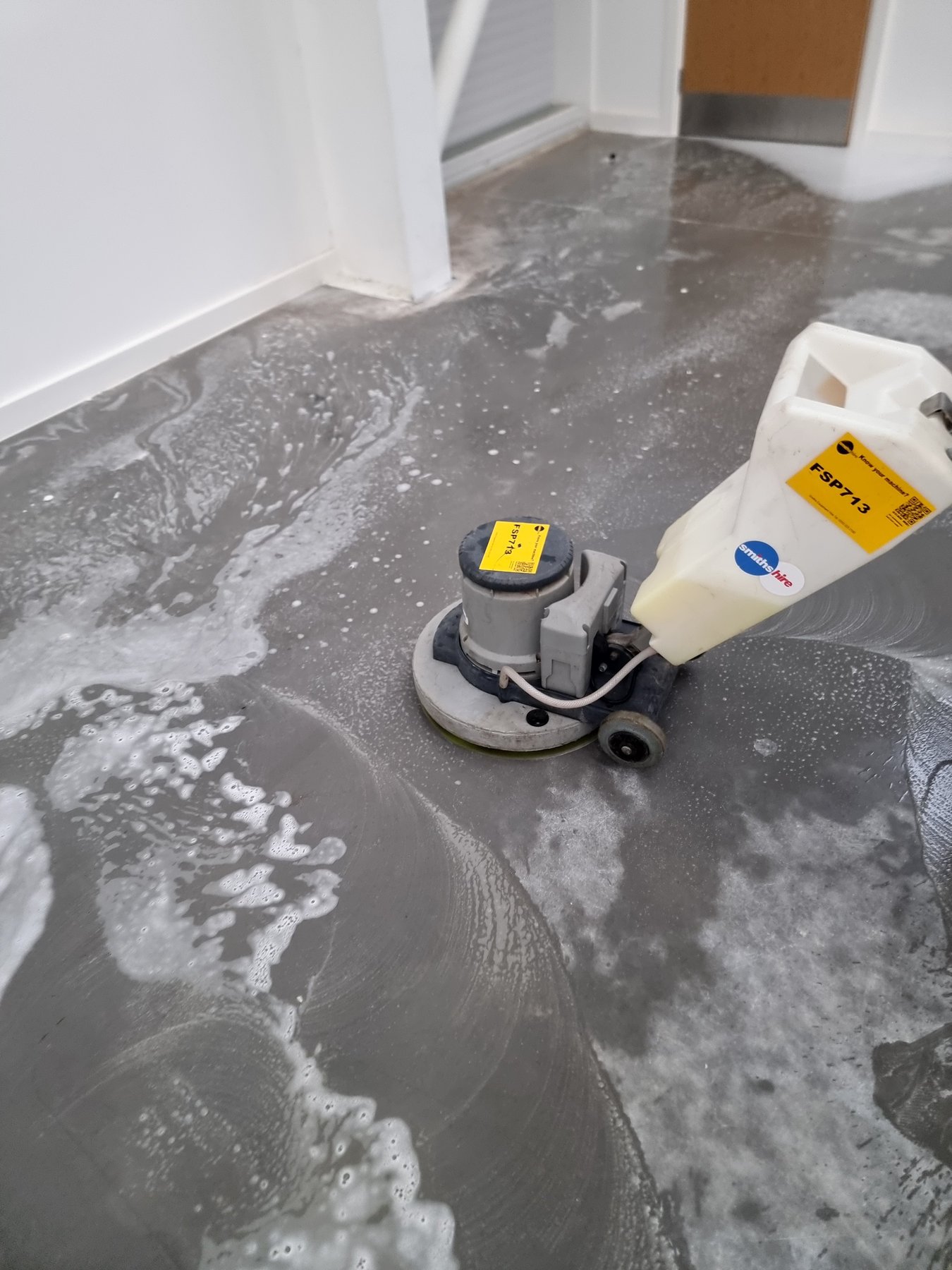 Degreasing where FLT traffic has marked the slab